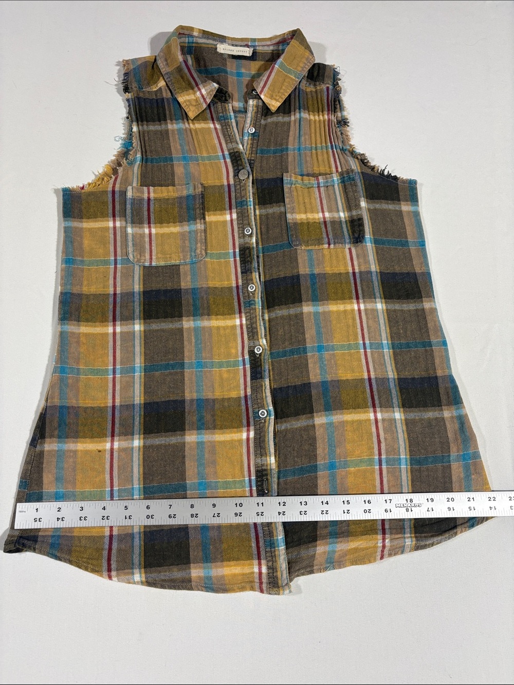Gilded Intent Flannel Sleeveless Plaid Button-Up Shirt size Small - Picture 13 of 15